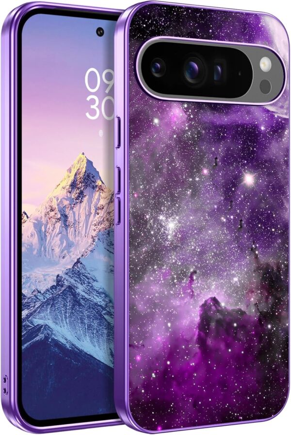 Telaso Case for Google Pixel 9 Pro XL, Slim Fit Glow in The Dark Protective Hybrid Hard PC Soft TPU Bumper Google Pixel 9 Pro XL 6.1" for Women Men, Purple Nebula