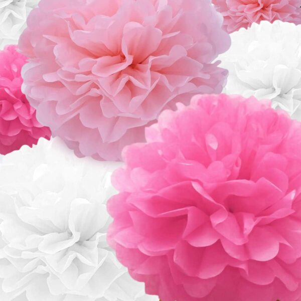 Tissue Paper Pompoms Paper Flower 22 Pcs Pink,Rose Red,White Paper Flower Ball for Birthday Bachelorette Wedding Baby Shower Bridal Shower Party Decoration - Image 2