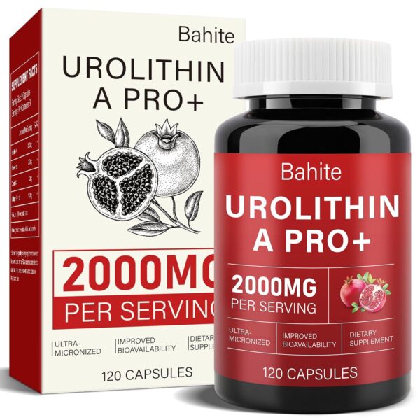 Urolithin A Supplement Capsules 2000MG, High Potency Urolithin A+ Supplement for Healthy Aging, Muscle Recovery, Cellular Health & Vitality Support, 120 Capsules