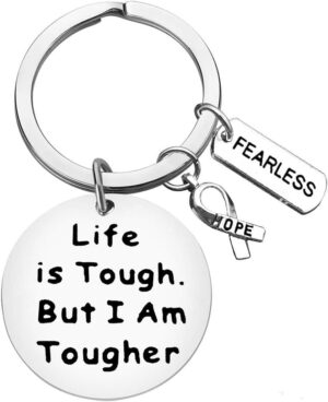 Vadaka Cancer Awareness Keychain Cancer Survivor Gift Cancers Fighter Gift Life is Tough But I am Tougher Keychain Cancers Awareness Inspirational Present Recovery Jewelry for Her Him