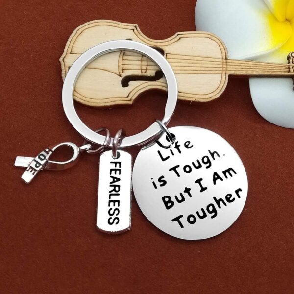 Vadaka Cancer Awareness Keychain Cancer Survivor Gift Cancers Fighter Gift Life is Tough But I am Tougher Keychain Cancers Awareness Inspirational Present Recovery Jewelry for Her Him - Image 2
