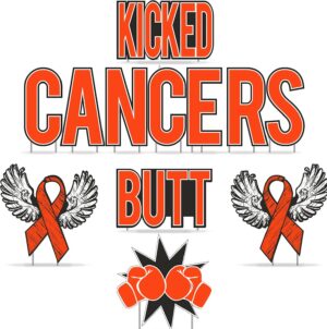 VictoryStore Yard Sign Outdoor Lawn Decorations: Kicked Cancers Butt Yard Letters, Cancer Awareness Yard Signs 12pcs Includes Stakes (Orange 19383)