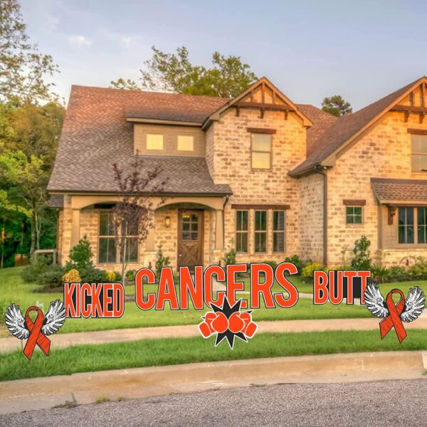 VictoryStore Yard Sign Outdoor Lawn Decorations: Kicked Cancers Butt Yard Letters, Cancer Awareness Yard Signs 12pcs Includes Stakes (Orange 19383) - Image 2