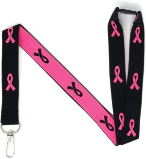 Vinylcation Pink Awareness Ribbon Lanyard for Supporting Breast Cancer and Many More Great Causes! Keychain and ID Holder for Keys or Badge | Durable Woven Polyester