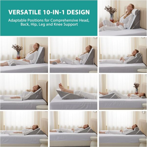 Wedge Pillow Headboard, 3PCS Orthopedic Bed Wedge Pillows Set for After Surgery, Adjustable Pillow Wedge for Acid Reflux&Back Pain Relief, Sleeping, Back Pillow for Bed Sitting Up, White/Grey - Image 2
