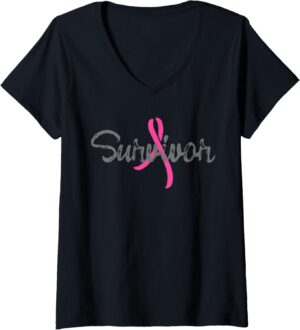 Womens Survivor beautiful pink design for breast cancer survivors V-Neck T-Shirt
