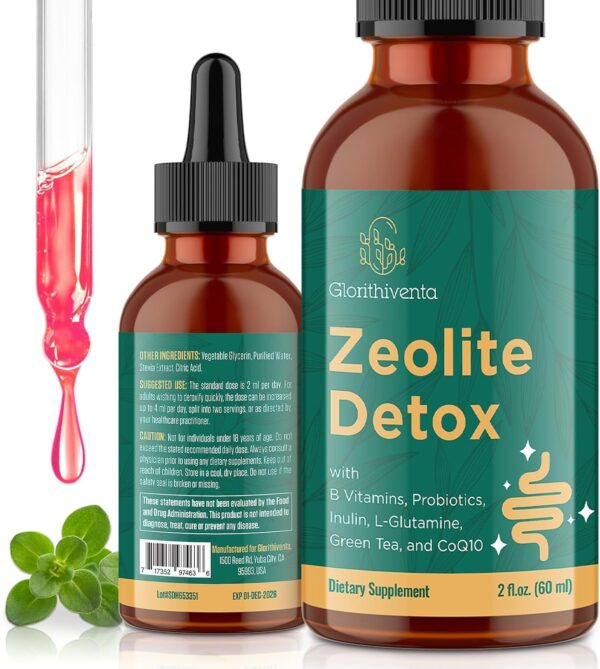 Zeolite Detox for Adults, Zeolite Liquid Drops with Vitamin B, Probiotic Blend, Gentle Detox for Adults, Energy, Gut, Focus - 2 Fl Oz (1 Bottle)