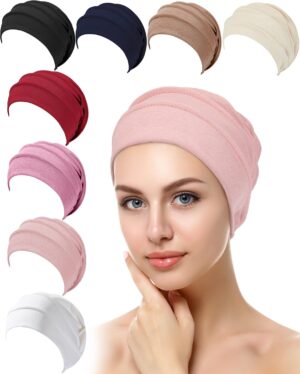 Zhanmai 8 Pieces Cotton Cancer Hats Chemo Headwear for Women Soft Sleeping Beanies Cap Cancer Patients Stretchy Head Covering