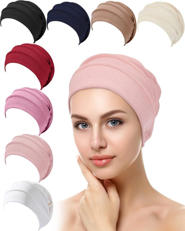Zhanmai 8 Pieces Cotton Cancer Hats Chemo Headwear for Women Soft Sleeping Beanies Cap Cancer Patients Stretchy Head Covering