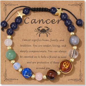 Zodiac Bracelets for Women Men,12 Constellations Healing Crystal Stone Beads Bracelet Birthday Zodiac Gifts Horoscope Spiritual Jewelry Bracelet Gifts