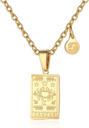 Zodiac Sign Necklace for Women Constellation Tarot Card Pendant Double Sided Gold Stainless Steel Waterproof NonTarnish Friendship Jewelry Gift