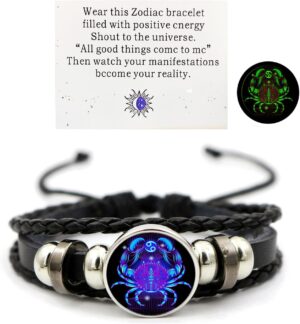 Zodiac Signs Spirit Bracelet Zodiac Bracelet for Women Men Adjustable 12 Constellation Bracelet Multilayer Zodiac Black Leather Bracelets Zodiac Sign Wrap Bracelet for Women Men Birthday Jewelry